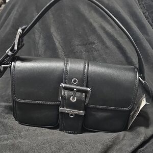 Michael Kors Black Leather Shoulder Bag with Buckle Strap